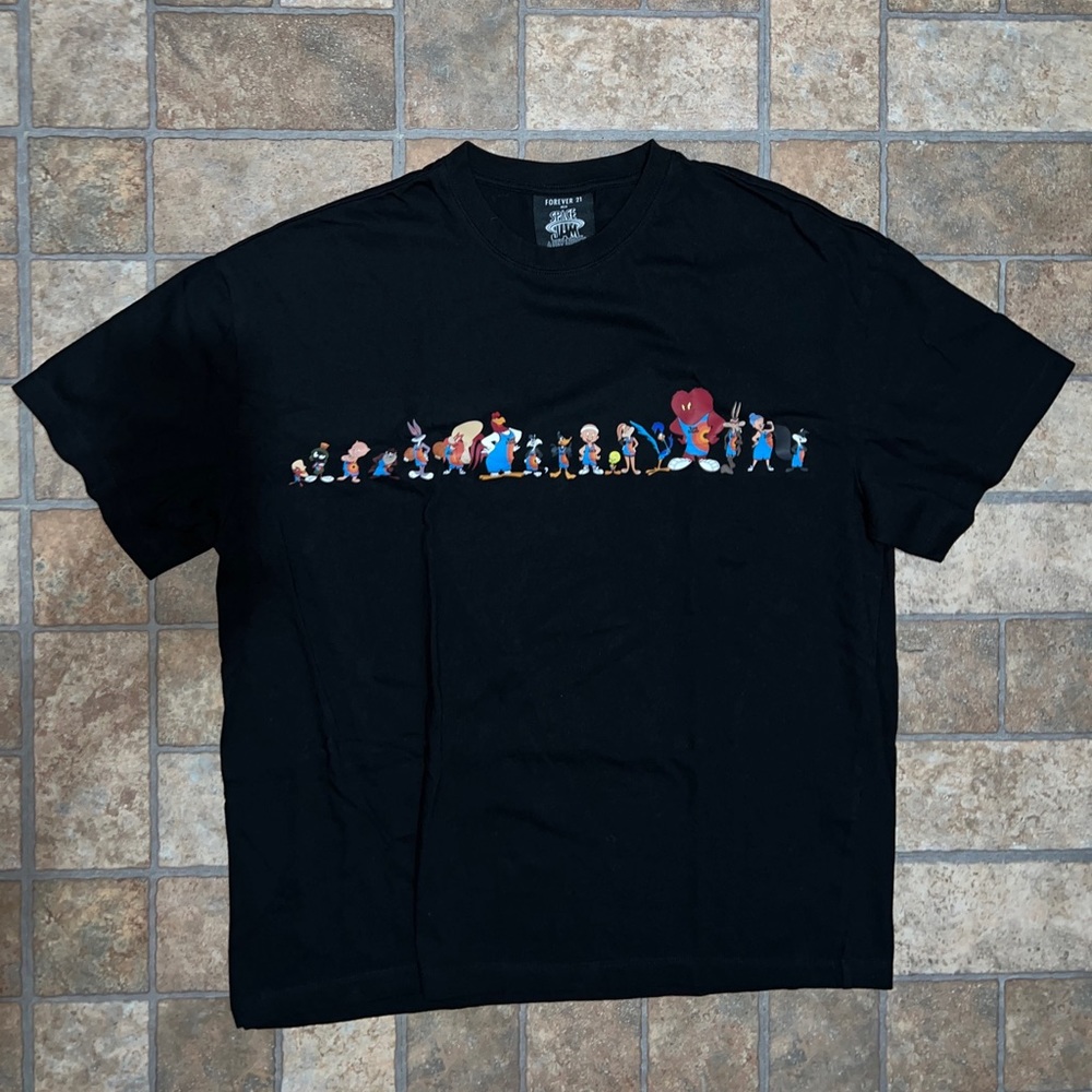 Space Jam T-Shirt Men's Size Medium Black Loony Toons Characters Front Print